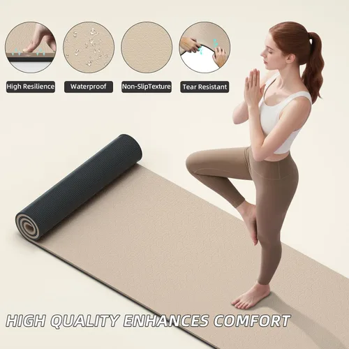 Miniatura 2 de ILILI Tapete de yoga 10mm extra grueso y 193cm extra largo, 76x28x0.4 pulgadas, material TPE antideslizante de doble color, fácil de transportar