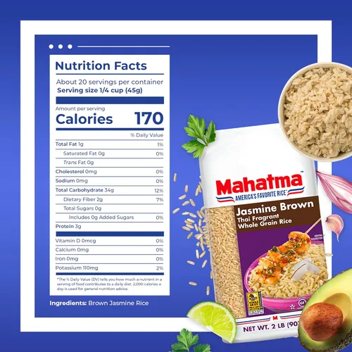 Miniatura 2 de Mahatma Bolsa de arroz de jazmín marrón de 2 libras, arroz jazmín tailandés marrón, arroz en microondas en 20 minutos o cocina en la estufa en 30