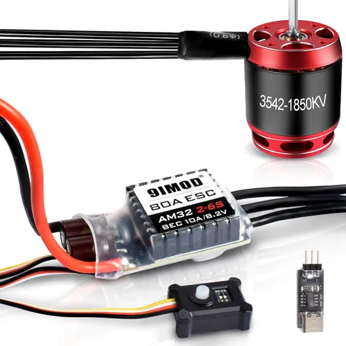 AM32 80A RC Motor sin escobillas ESC Combo 3542-1850KV Motor sin escobillas y ESC con conector USB sin sensor RC ESC Kit de motor para 1/8 1/10