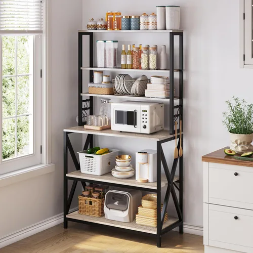 Miniatura 8 de Yaheetech Estante de Cocina para Panaderos de 6 Niveles, Mesa de Bar de Café de 31.5 Pulgadas, Gabinete de Soporte para Horno Microondas
