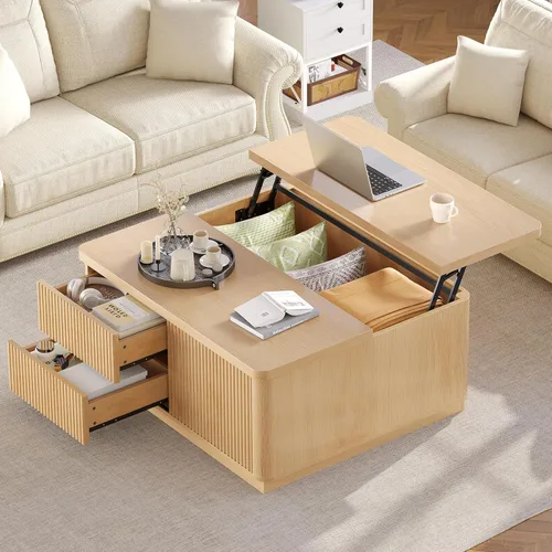 Miniatura 11 de Itaar 39.4'' Lift Top Coffee Table with Storage, Fluted Coffee Tables for Living Room, Square Coffee Table with Large Hidden Compartment & 2 Drawrs