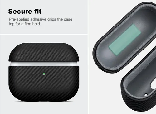 Miniatura 6 de Haobobro Funda de piel para AirPods Pro 3, piel seleccionada respetuosa con la piel, con textura de fibra de carbono, hecha a mano, funda rígida