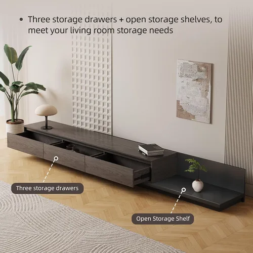 Miniatura 8 de Mid-Century - Mueble de TV extensible moderno con 3 cajones, centro de entretenimiento ajustable de 78.7 a 130 pulgadas, soporte de TV para sala