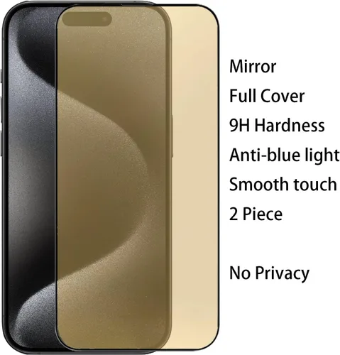 Miniatura 7 de Película protectora de pantalla de espejo de vidrio templado antiazul para iPhone 14 Pro Max, 6.7 pulgadas, dureza 9H, antiarañazos, cubierta