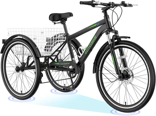 Miniatura 12 de H&ZT Triciclo para adultos, bicicleta de 3 ruedas, triciclo crucero, con cambio de 7 velocidades, manilla de freno de estacionamiento, paso bajo
