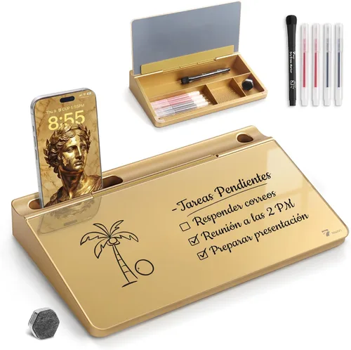 Miniatura 7 de TOWON Pizarra blanca pequeña y compacta de vidrio con almacenamiento, pizarra de borrado en seco de 12 x 7 pulgadas para escritorio, oficina