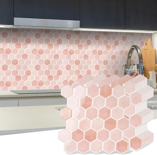 Miniatura 11 de 10 hojas de azulejos hexagonales autoadhesivos para salpicadero de cocina, nuevo diseño premium extra grueso 3D, azulejos de pared autoadhesivos