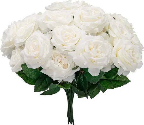 Miniatura 18 de Flores artificiales/falsas/sintéticas, rosas con 2 flores, coral, 10 unidades para bodas, hogar, fiestas, restaurantes