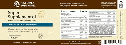 Miniatura 9 de Nature's Sunshine Súper suplementario sin hierro, 120 tabletas Multivitamínico para hombres y mujeres proporciona vitaminas, minerales