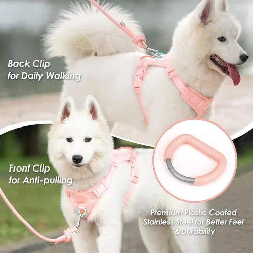 Miniatura 3 de Arnés sin tirones para perro, chaleco para cachorros con clip frontal para perros pequeños, medianos y grandes (rosa claro, XL)