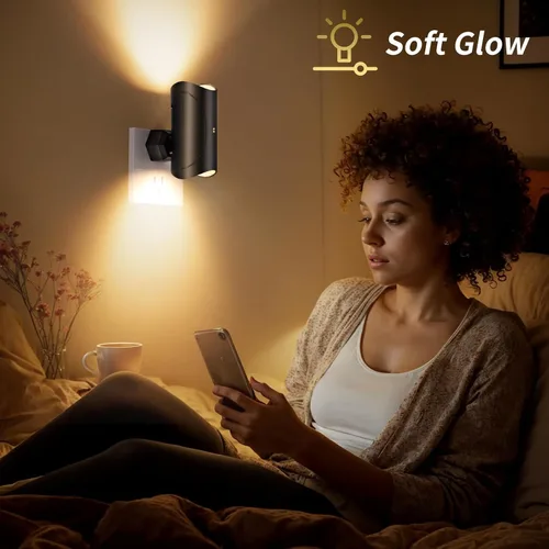 Miniatura 5 de Luz nocturna, paquete de 2 luces LED de noche enchufables a la pared, blanco suave 3000K, 0-100LM brillo ajustable luz nocturna para pasillo