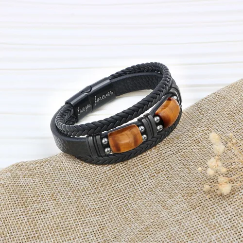 Miniatura 5 de Pulseras de cuero de ojo de tigre para hijo, marido, nieto, novio a mi hombre, joyería para hermano papá, 7.58.59 pulgadas