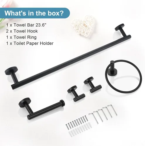 Miniatura 7 de TQKAG Juego de accesorios de baño negro mate, 5 piezas, juego de barra de toalla de acero inoxidable SUS304 juego de estante de toallas redondo
