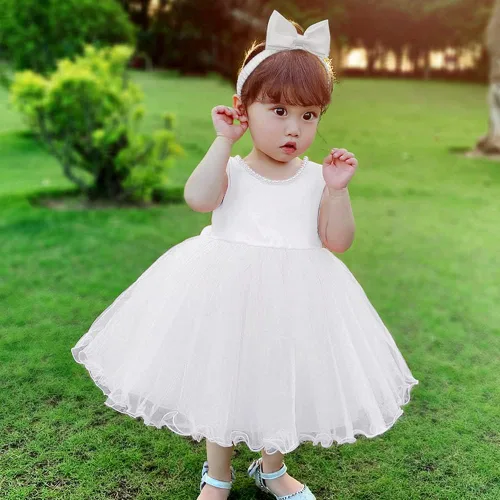 Miniatura 4 de TUIJI 6M-6T Vestidos de flores con volantes y encaje sin espalda para concurso de boda y fiesta de bodas con gorro