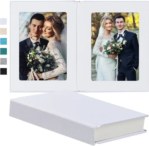 Álbum de fotos Pssoss 5x7 con espacio para escribir, cubierta de lino. Libro de álbum de fotos 5x7. Contiene 30 fotos. Ideal para álbumes de Blanco