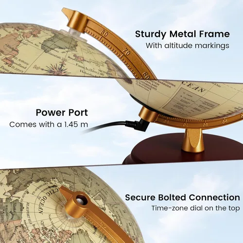 Miniatura 4 de Goplus Globo del mundo iluminado de 8 pulgadas, lámpara de globo iluminado de noche con soporte de madera y mapa HD para adultos, oficina en casa