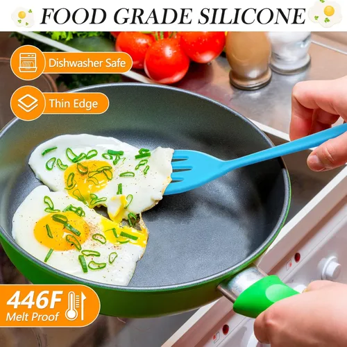 Miniatura 4 de Paquete de 5 espátulas pequeñas de silicona, mini espátula de goma resistente al calor, espátula de huevo ranurado para pescado, aleta pequeña