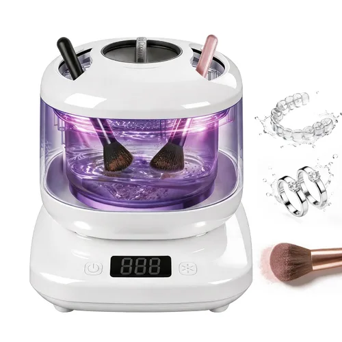 Máquina limpiadora de brochas de maquillaje eléctrica, limpiador ultrasónico de joyas con U-V para anillos, collares, cepillo de maquillaje de