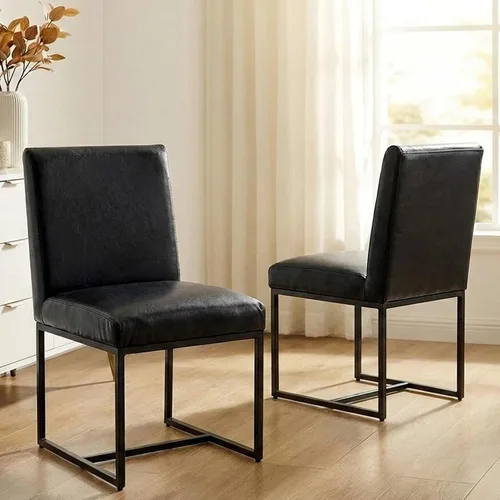 VESCASA Sillas de comedor tapizadas de piel sintética con marco de metal negro, silla de cocina acolchada moderna de mediados de siglo con