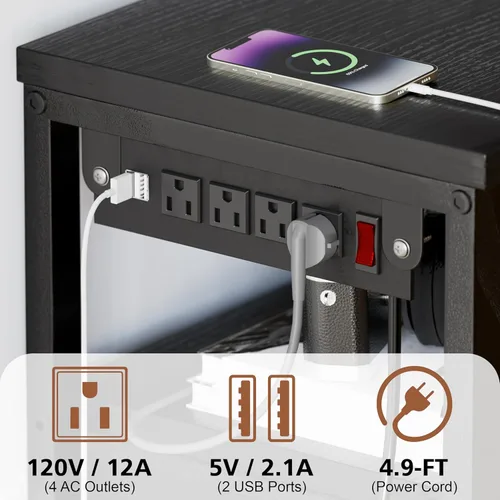 Miniatura 3 de JUSTOGO Soporte de TV con montaje y toma de corriente, soporte de TV con montaje y almacenamiento para sala de estar, centro de entretenimiento