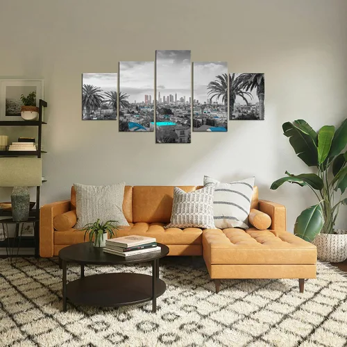 Miniatura 2 de Cawpom Arte de pared de Los Ángeles en blanco y negro, cuadro decorativo para pared, diseño de horizonte de Los Ángeles, póster de palmera, marco