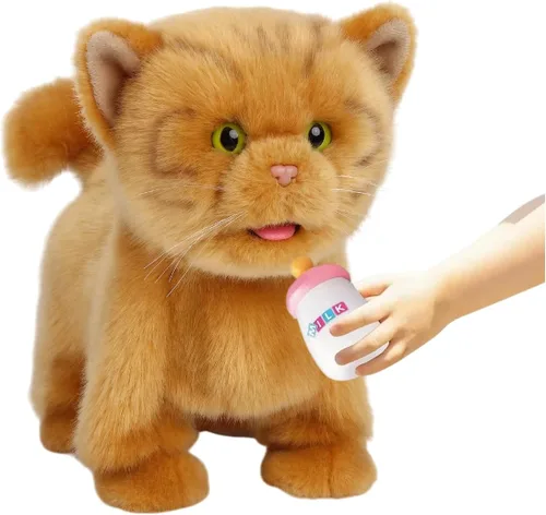 Miniatura 10 de CU-MATE Juguete electrónico de peluche de simulación interactiva, realista, cachorro, gato, con cola para caminar, ladrar, menear, hablar, como