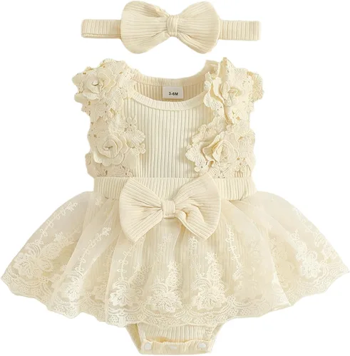 Miniatura 70 de Mubineo Ropa de verano para bebé niña, sin mangas, encaje floral, vestido de mameluco para recién nacido