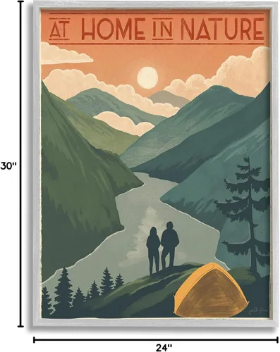 Miniatura 10 de Stupell Industries at Home in Nature Phrase - Tienda de campaña con frase en las montañas, diseñada por Janelle Penner, arte de pared enmarcado
