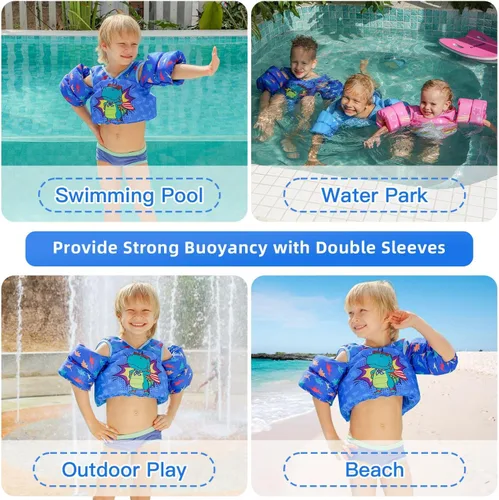 Miniatura 2 de REALIKE Chaleco de natación para niños pequeños, flotadores, ayudas de natación con arnés de hombro, alas de brazo para niños/bebés/bebé, playa