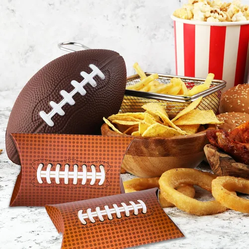 Miniatura 7 de AnyDesign Paquete de 50 cajas de golosinas de fiesta de fútbol, cajas de almohadas temáticas de juegos deportivos, cajas de golosinas surtidas