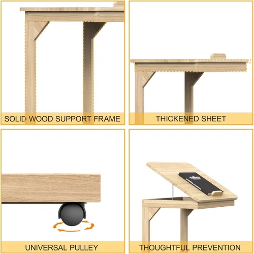Miniatura 4 de Mesa de sofá en forma de C, mesa auxiliar con ruedas giratorias de 360°, escritorio inclinable ajustable de 40° para sofá, laptop, café, mesa C