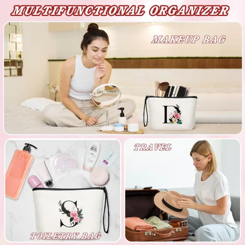 Miniatura 5 de TOPEAST Bolsa de maquillaje personalizada, bolsa de cosméticos inicial con cremallera, bolsa de aseo personal, regalos con monograma para mujeres