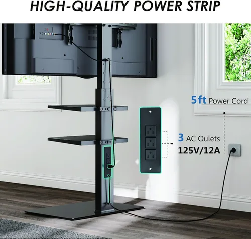 Miniatura 3 de FITUEYES Soporte de TV de suelo para TV de 32 a 75 pulgadas con toma de corriente, soporte de TV alto para dormitorio, sala de estar con base
