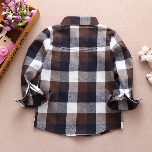 Miniatura 7 de Camisa de franela de manga larga con botones y botones para niños y niñas, Rojo