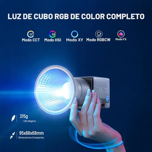 Miniatura 2 de NEEWER Luz de video LED RGB portátil de 60W Luz de mano de relleno, control APP/2.4G/Panel 18 escenas 8700Lux/1m 2700-6500K CRI97+ Regulable COB