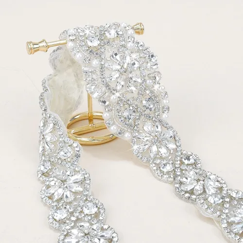 Miniatura 4 de CIEHER Cinturón de diamantes de imitación para mujer, cinturón de boda, cinturón de cristal para vestido de boda, cinturón con cinta