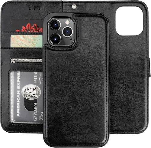 Bocasal Funda tipo cartera compatible con iPhone 12 Pro Max con tarjetero de piel sintética, magnética, desmontable, a prueba de golpes, correa de