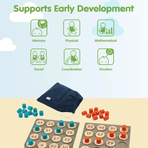 Miniatura 4 de PlanToys Juego de bingo de matemáticas de madera para juego de números inspirado en Montessori Matemáticas tempranas, conteo y actividad