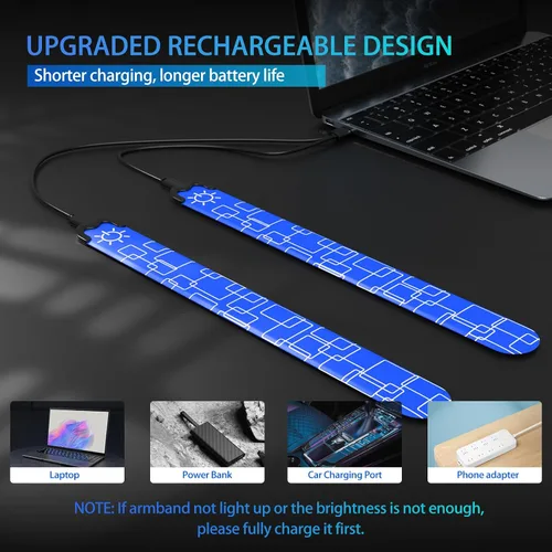 Miniatura 5 de Paquete de 2 brazaletes LED – Luces de correr recargables con equipo reflectante, luces LED de alta visibilidad