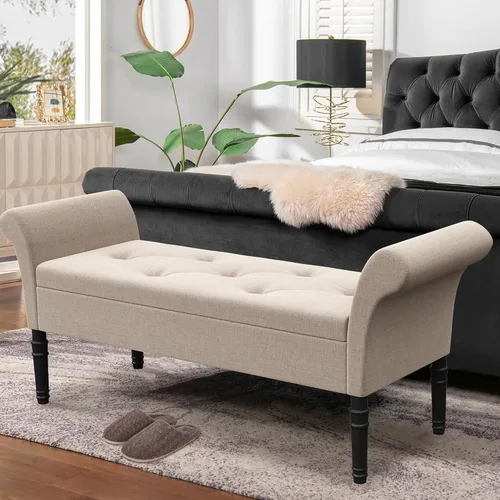 Miniatura 3 de annjoe Banco otomano de almacenamiento, banco de dormitorio, cama, entrada, pasillo, cofre/reposapiés/asiento acolchado (O70324-TAN, bronceado)