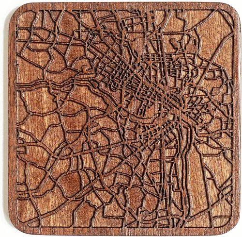 Miniatura 89 de Posavasos Amsterdam Map by O3 Design Studio, 1 pieza, posavasos de madera Sapele con mapa de la ciudad, hecho a mano, varias ciudades opcionales