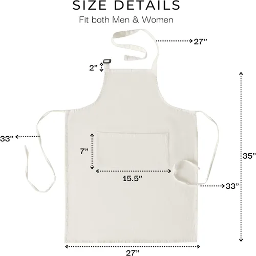 Miniatura 5 de RAJRANG Delantales 100% algodón sólido con 3 bolsillos unisex a granel delantal para cocina, restaurante, barbacoa, pintura y manualidades
