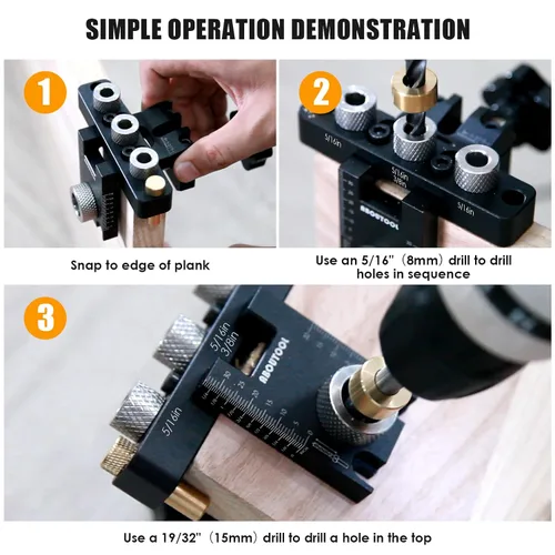 Miniatura 5 de Kit de plantilla de taco autocentrado - Kit de plantilla de taco para agujeros rectos, herramienta ajustable de ancho para juntas de carpintería