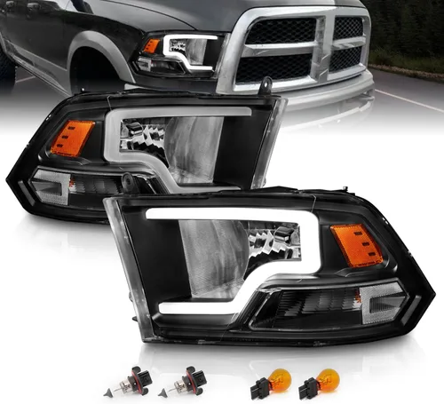 AmeriLite para 2009-2018 Dodge Ram 1500 2500 3500 Camion Faros LED de Barra Negros de Reemplazo, Pareja - Lado del Conductor y del Pasajero