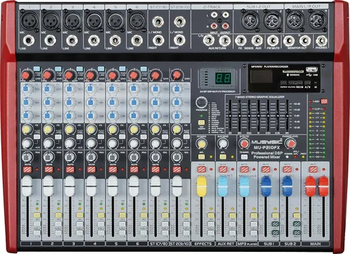 MUSYSIC Mezclador de audio digital Pro-Series de 10 canales de 4800 W con capacidad de tablero mezclador DJ, FX de 24 bits, GEQ de 7 bandas,