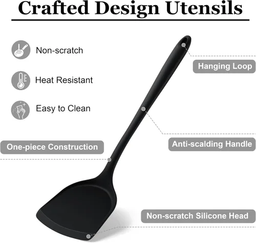 Miniatura 4 de LIANYU Juego de 8 utensilios de cocina resistentes al calor, juego de espátula de silicona para utensilios de cocina antiadherentes con espátula