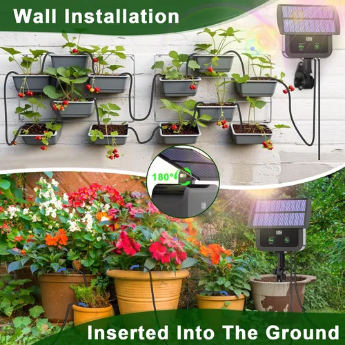 Miniatura 7 de Kit de sistema de riego por goteo solar con pantalla LCD, 30 modos de trabajo y 10 intervalos de riego, kit de riego por goteo alimentado por