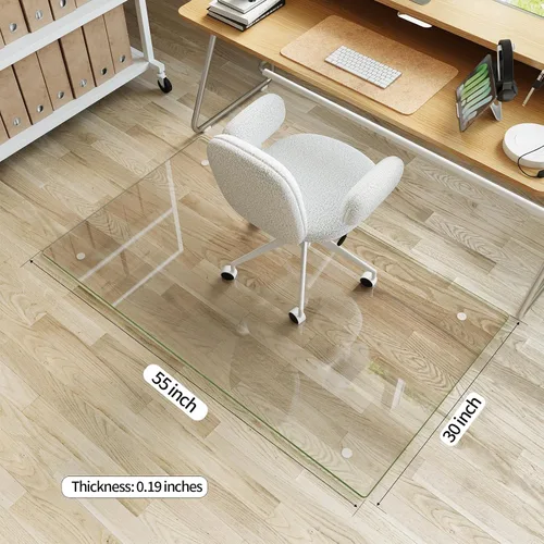 Miniatura 3 de Koonmi Tapete para silla de vidrio templado para suelos de madera dura y alfombras, 30 x 55 pulgadas, protector de piso de oficina transparente