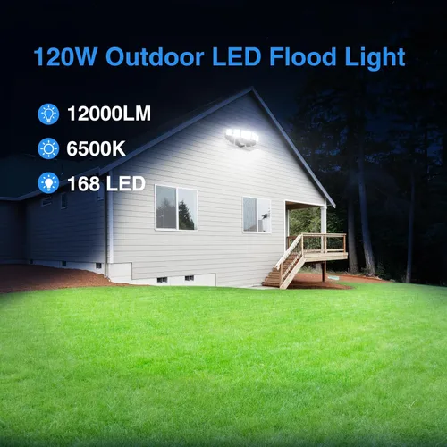 Miniatura 4 de Luz de inundación LED para exteriores de 120 W, luces de seguridad exteriores de 5 cabezales, 6500 K súper brillante, resistente al agua, IP65