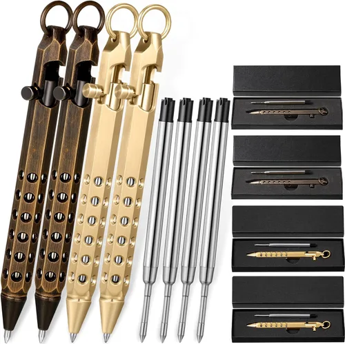 Miniatura 8 de Chinco Juego de 12 bolígrafos de acción con pernos, regalo para hombres, 4 bolígrafos hexagonales de latón macizo, 8 recambios de tinta, bolígrafo